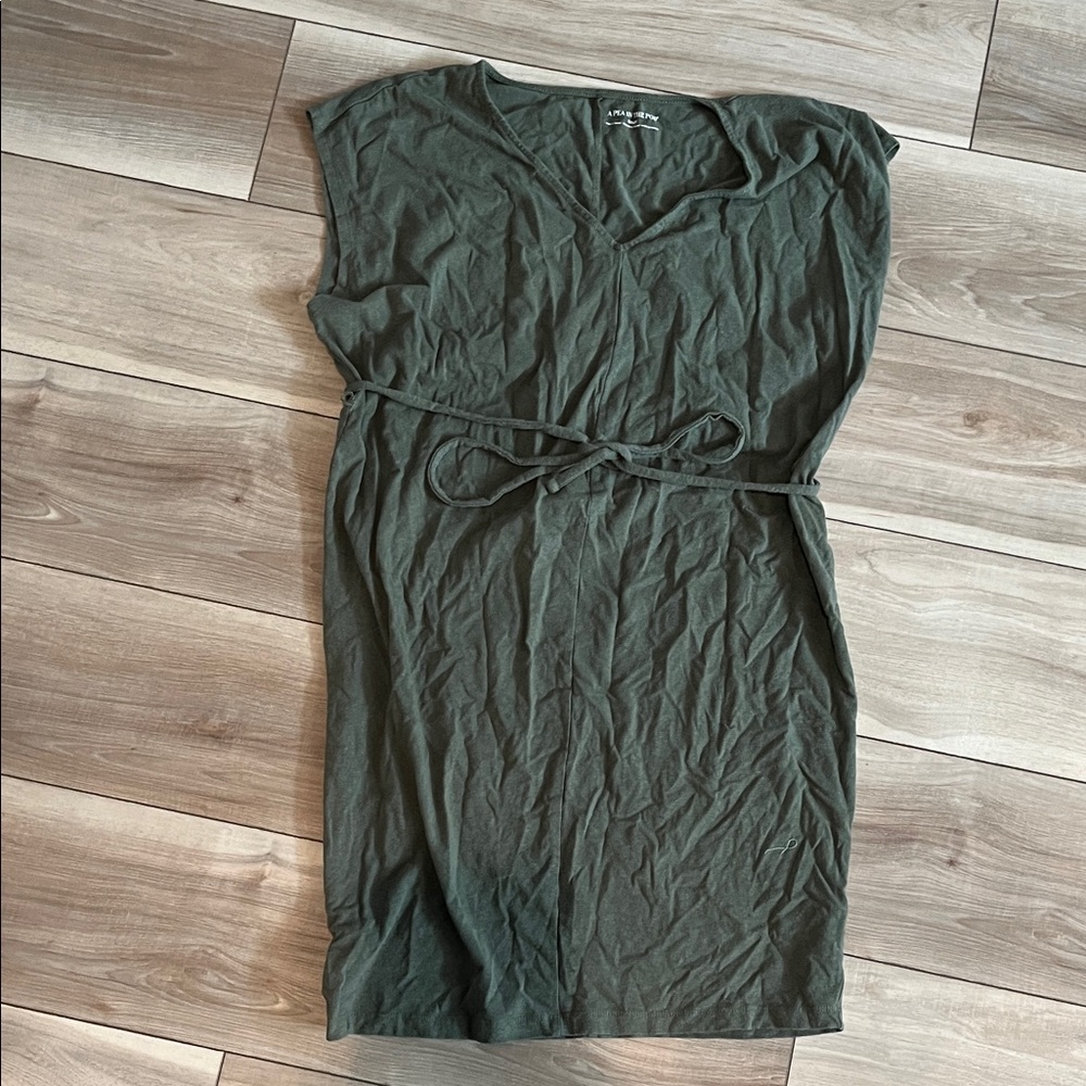 A Pea in the Pod Olive Green Maternity Shirt Dress with Tie